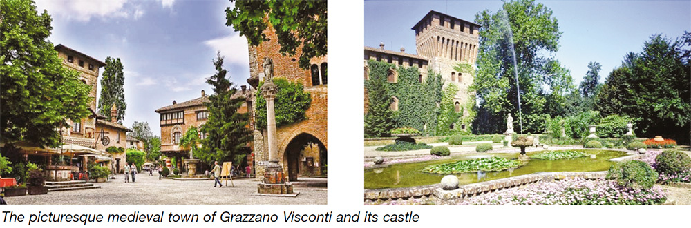 The picturesque medieval town of Grazzano Visconti and ist castle
