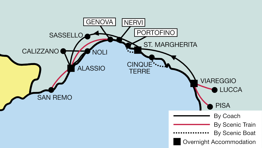 Riviera & Northern Tuscany Tour Map 2021